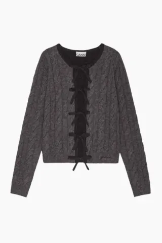 GANNI Cashmere Mix Tie String Cardigan K2413 – Phantom — produktfoto