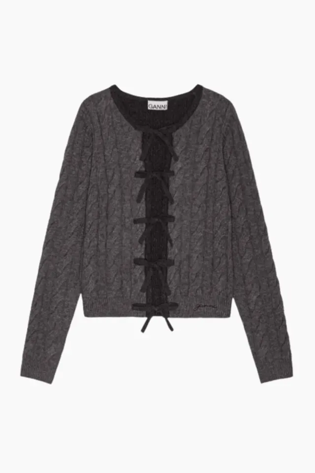 GANNI Cashmere Mix Tie String Cardigan K2413 – Phantom — produktfoto