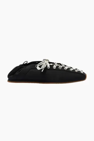 GANNI Lace Up Sporty Ballerina Nylon – sort — produktfoto