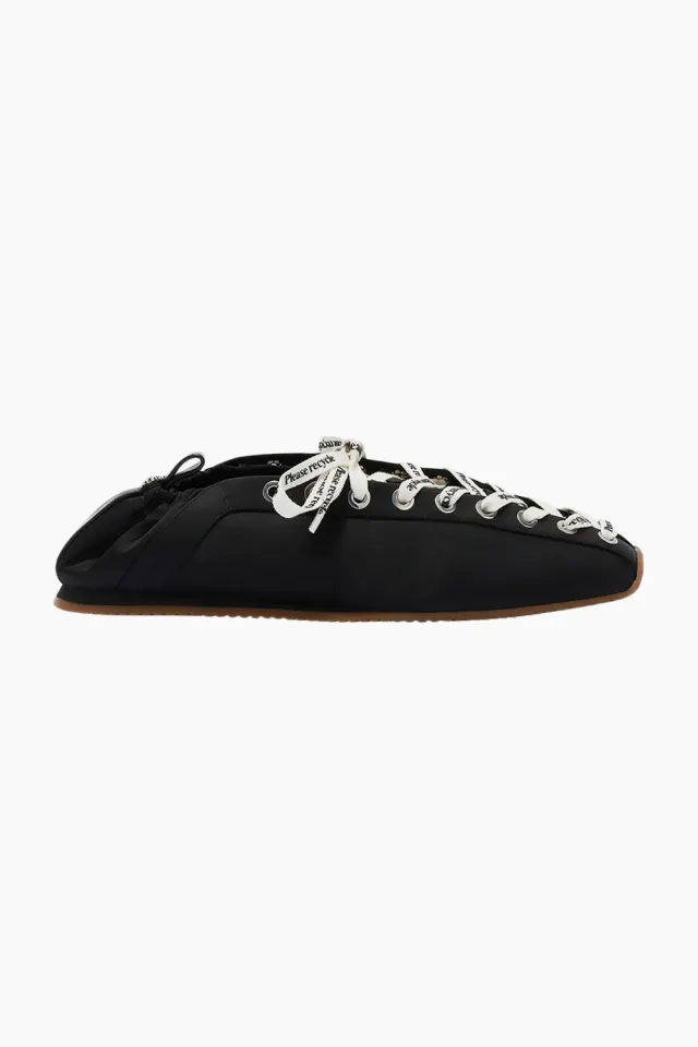 GANNI Lace Up Sporty Ballerina Nylon – sort — produktfoto