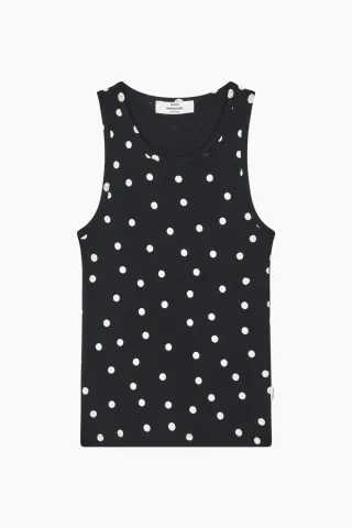 Mads Nørgaard 2x2 Cotton Addie Top AOP – Dot AOP Black — produktfoto