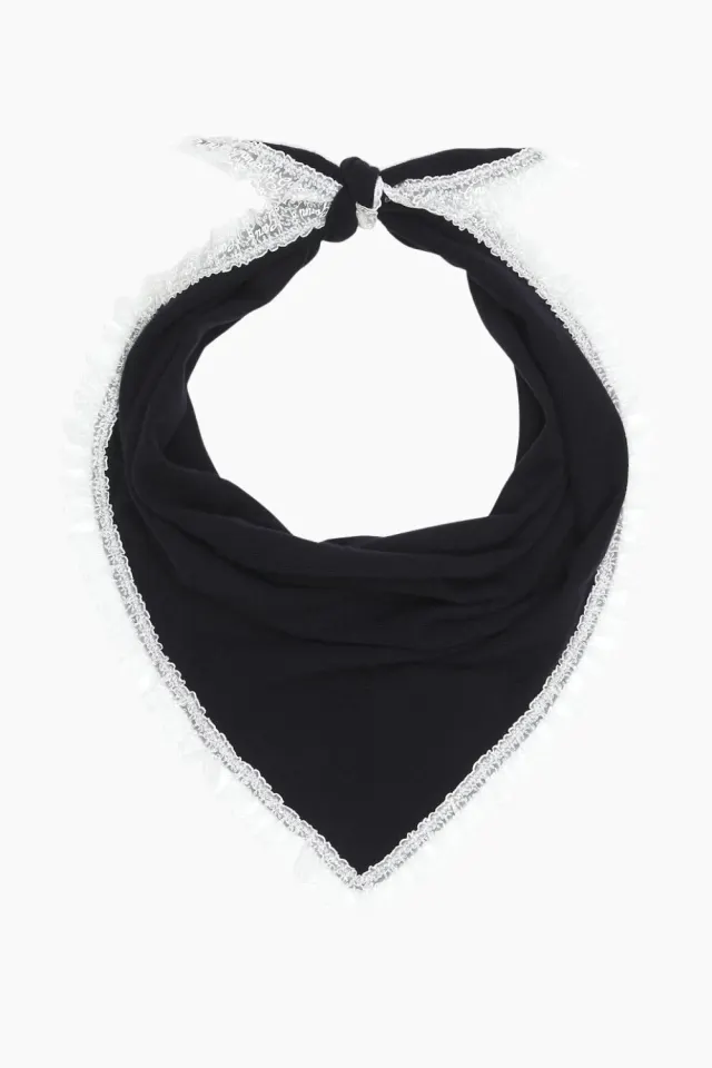 GANNI Wool Lace Triangular Scarf – Sky Captain — produktfoto