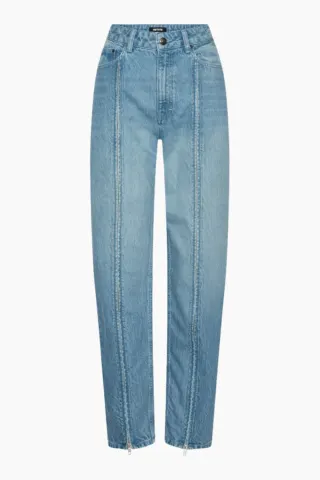 Rotate Straight Denim Zip Jeans – lyseblå — produktfoto