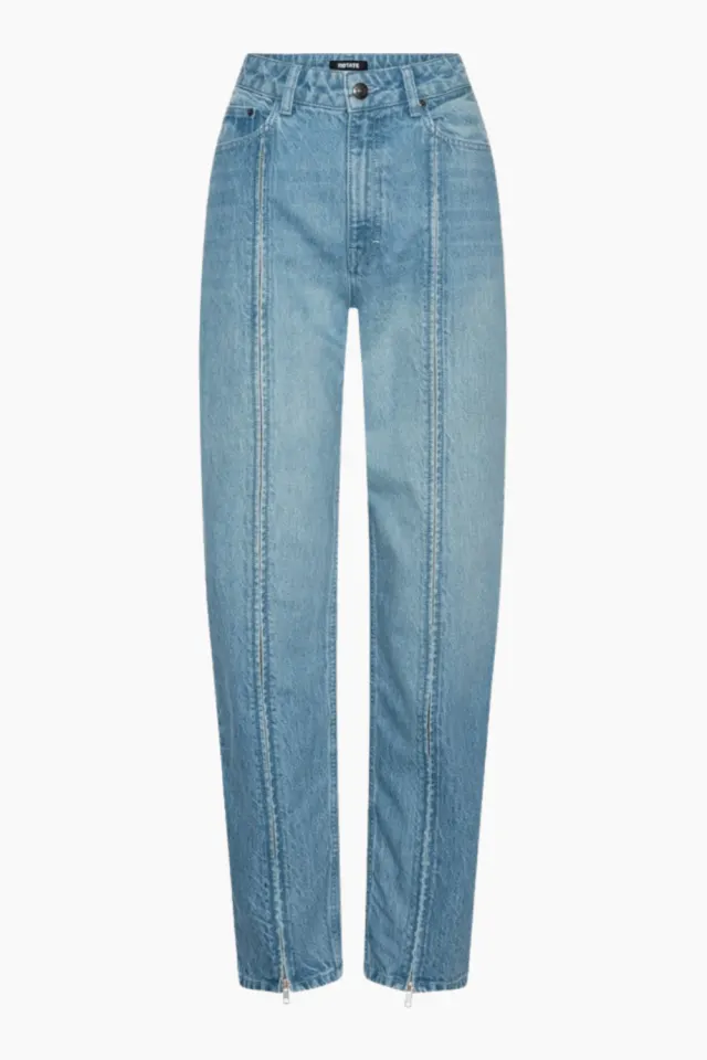 Rotate Straight Denim Zip Jeans – lyseblå — produktfoto