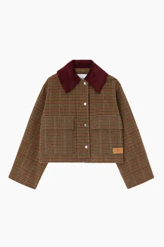 GANNI Heavy Check Twill Short Barn Jacket – Multicolour — produktfoto