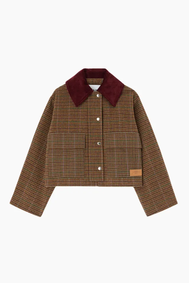 GANNI Heavy Check Twill Short Barn Jacket – Multicolour — produktfoto
