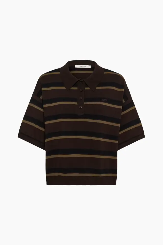 Gestuz GZTaia ss Polo Pullover – Molé/Black/Military Olive — produktfoto