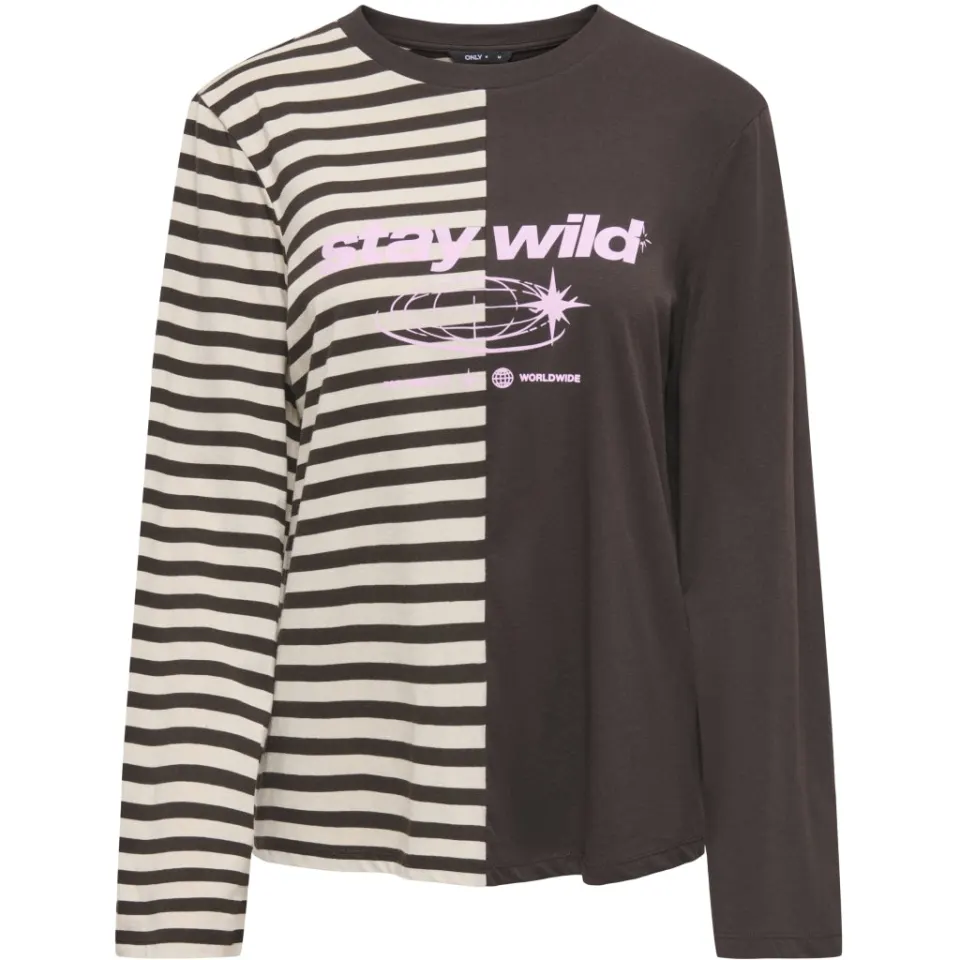 ONLY bluse Onlava – Black Coffee BIRCH STRIPES/ LIGHT PINK TEXT — produktfoto
