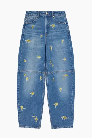 GANNI Printed Flower Denim Stary Jeans A1100181 – Light Blue Vintage — produktfoto