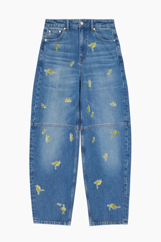 GANNI Printed Flower Denim Stary Jeans A1100181 – Light Blue Vintage — produktfoto