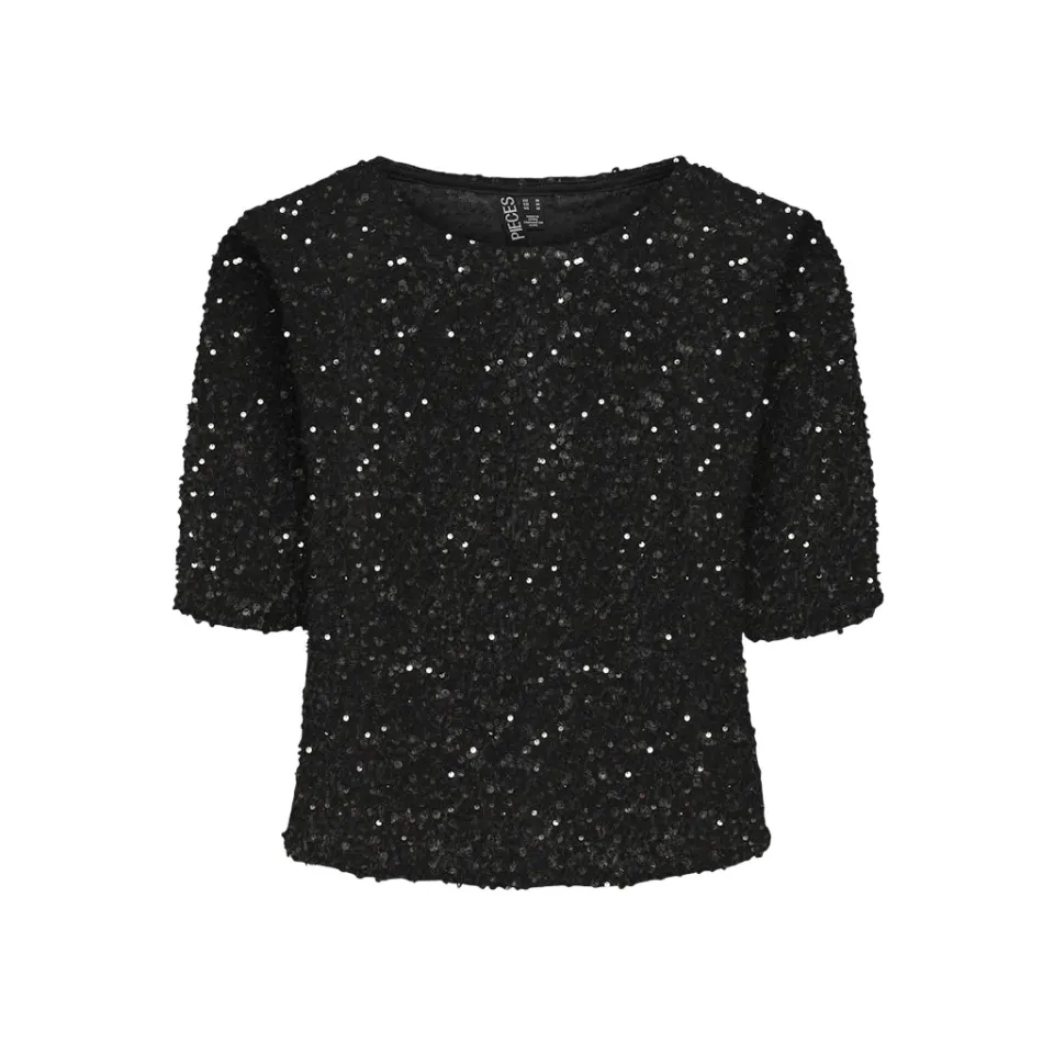 Pieces top Pckam – Black Black sequins — produktfoto