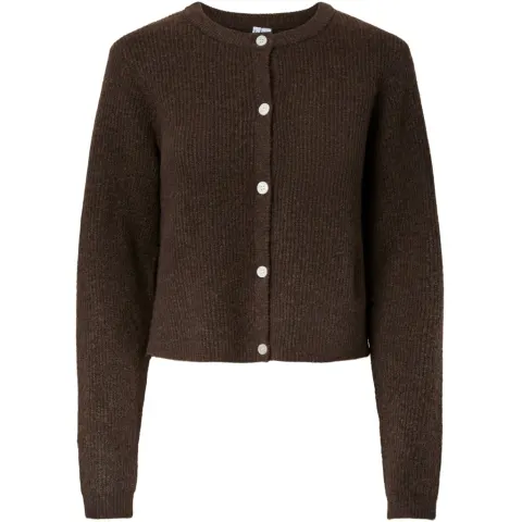 Pieces cardigan Pcsilly kort model med knaplukning – Hot Fudge Melange — produktfoto