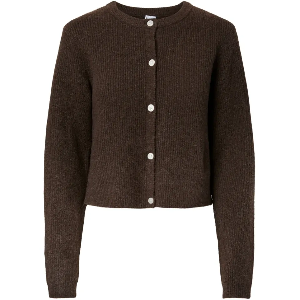Pieces cardigan Pcsilly kort model med knaplukning – Hot Fudge Melange — produktfoto