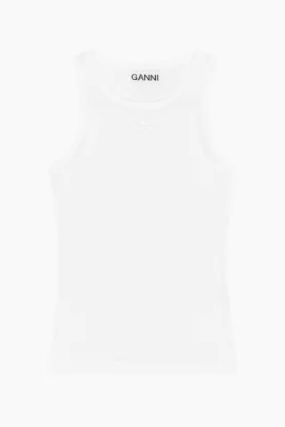 GANNI Soft Cotton Rib Tank Top T3897 – Bright White — produktfoto