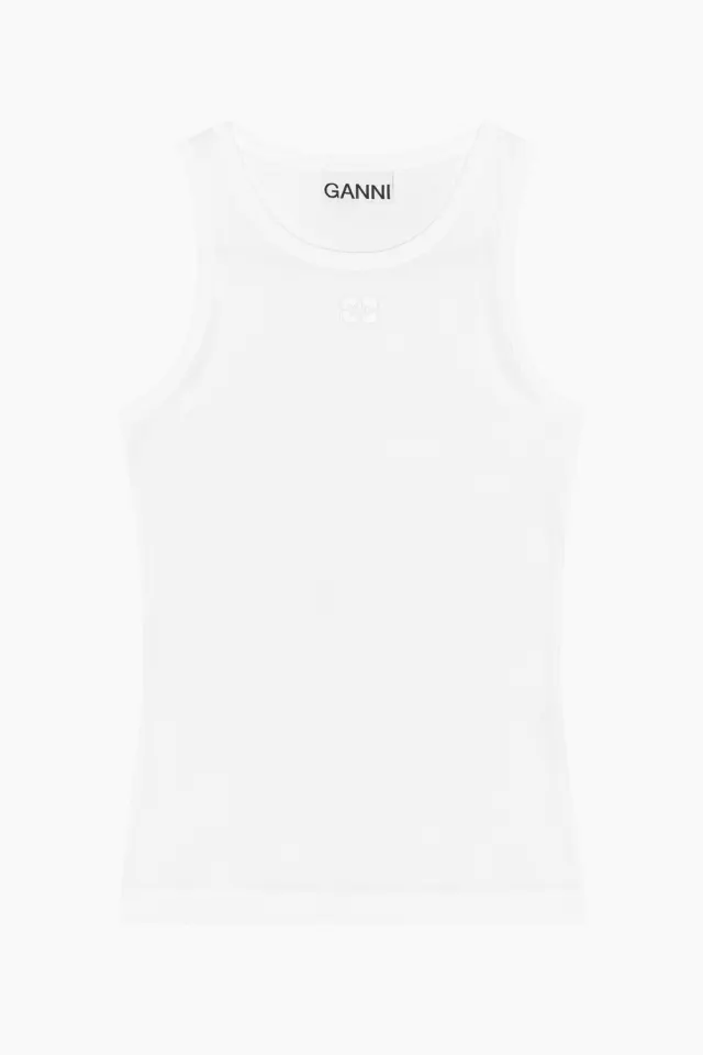 GANNI Soft Cotton Rib Tank Top T3897 – Bright White — produktfoto