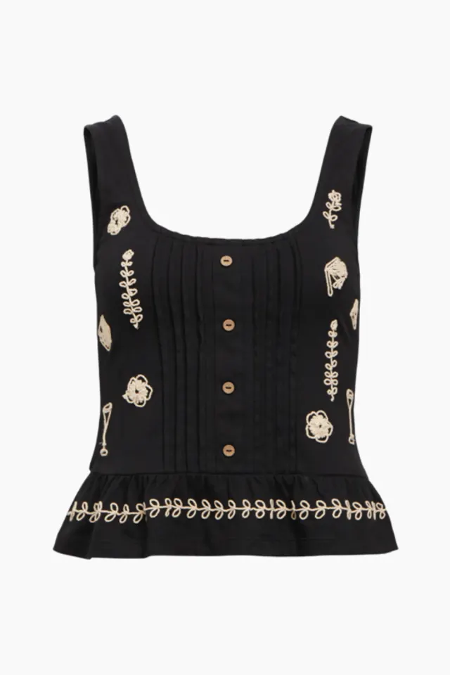 .Object Objminna S7L Embroderet Top - Black – Object — produktfoto