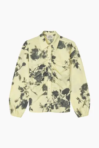 Mads Nørgaard Poplinea Clara Shirt AOP – Ink Flower AOP/ Tender Yellow — produktfoto