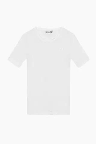 GANNI Soft Cotton Rib Short Sleeve T-Shirt T3941 – Bright White — produktfoto