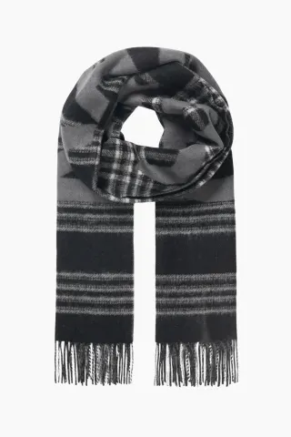 Mads Nørgaard Woven Wool Logo Scarf – Black/Vanilla Ice — produktfoto