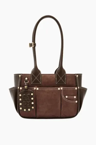 GANNI Posy Small Recycled Suede B2110076 – Chicory Coffee — produktfoto