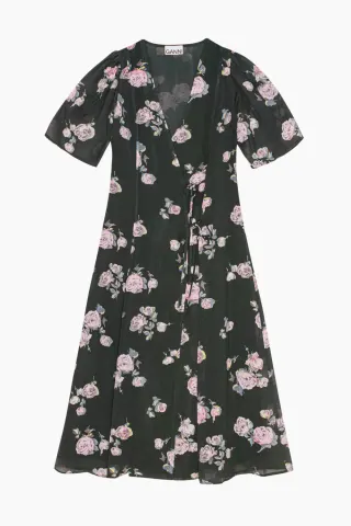 GANNI Fluid Crepe Wrap Midi Dress F9504 – Climbing Ivy — produktfoto