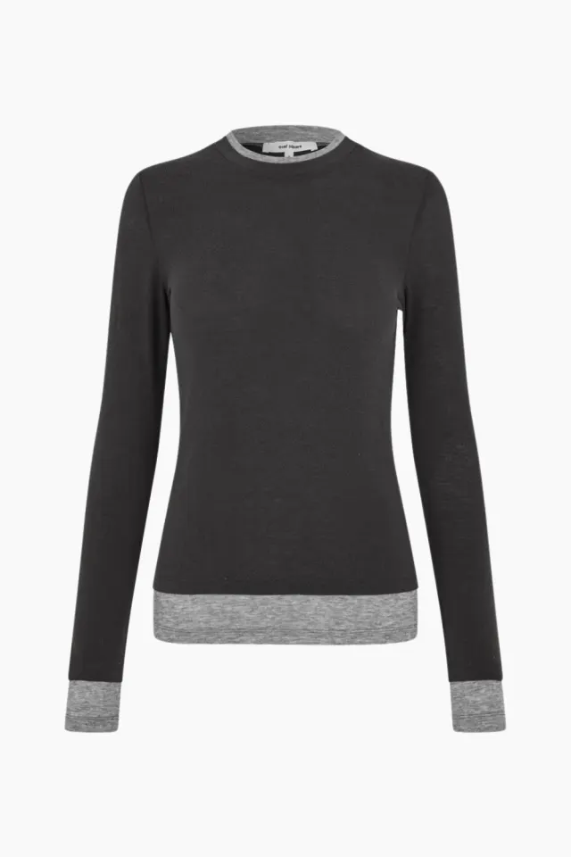 Oval Square Bibi Blouse – Dark Brown/Grey Mel — produktfoto