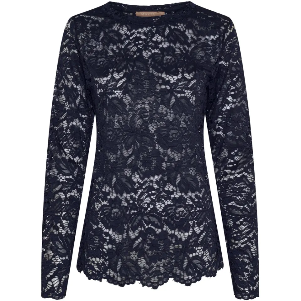 Marta du Château langærmet blonde t-shirt MdcMilley 7707 – marineblå — produktfoto