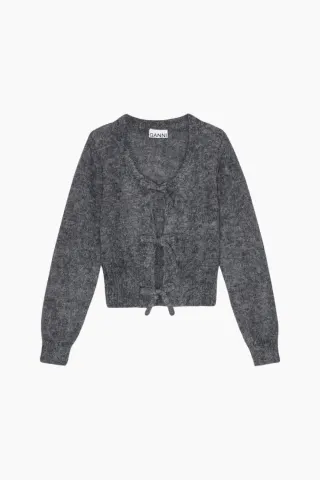 GANNI Light Mohair Tie String Cardigan K2411 – Paloma Melange