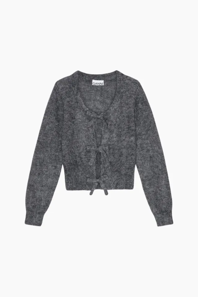 GANNI Light Mohair Tie String Cardigan K2411 – Paloma Melange — produktfoto