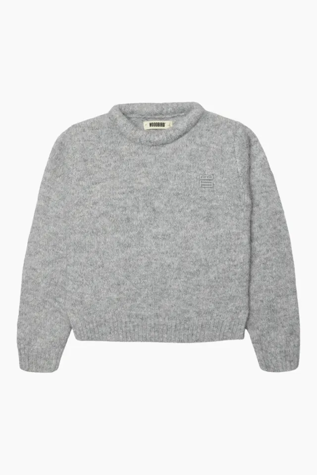 Woodbird WBHua Fluffy Crew – Grey Melange — produktfoto