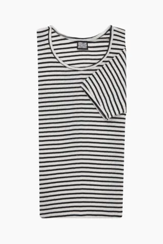 Nørgaard på Strøget 101 Short Sleeve NPS Stripes – Ecru/Black — produktfoto