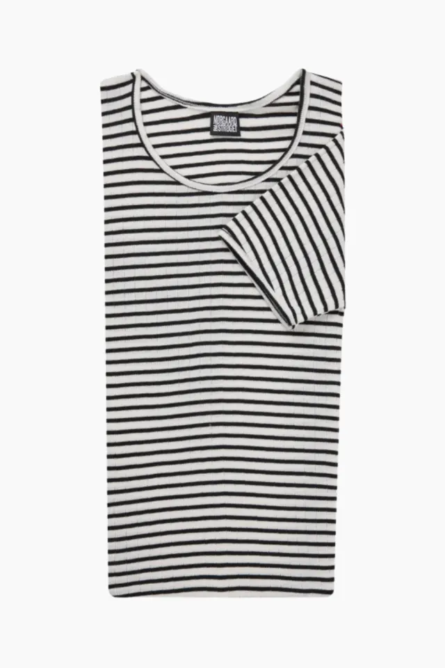 Nørgaard på Strøget 101 Short Sleeve NPS Stripes – Ecru/Black — produktfoto