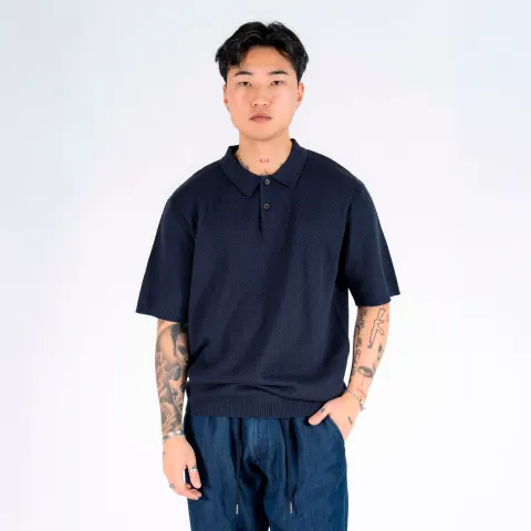 Marcus MApete knitted polo – Dark Sapphire — produktfoto