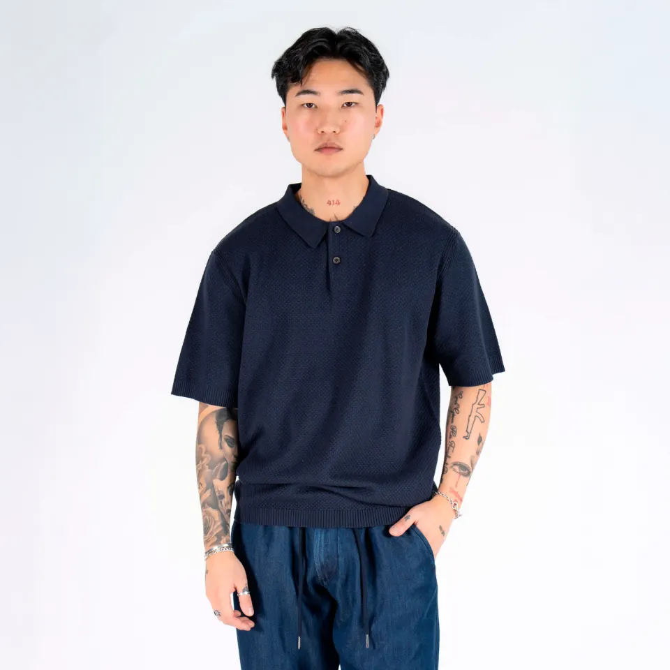 Marcus MApete knitted polo – Dark Sapphire — produktfoto