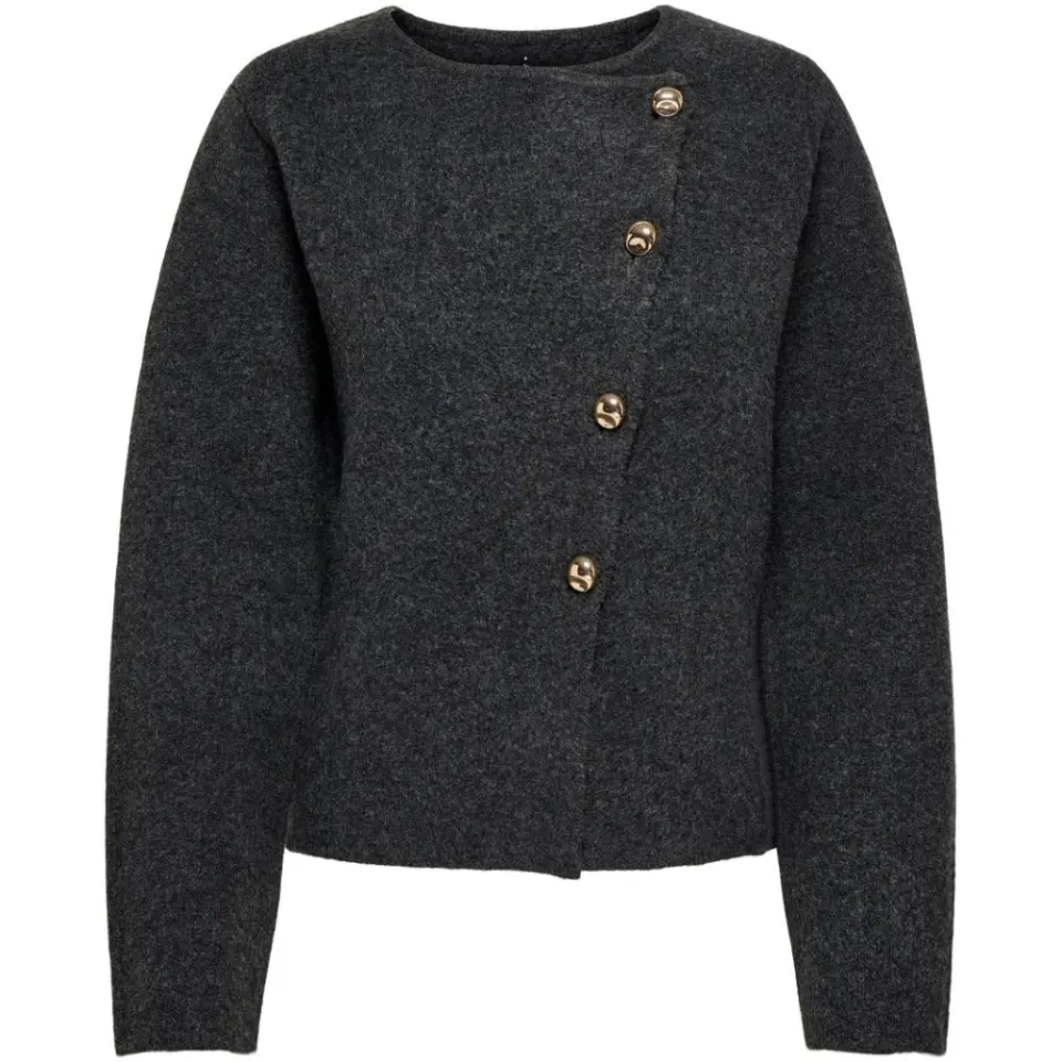 ONLY Cardigan ONLMella – Dark Grey Melange Gold Button — produktfoto