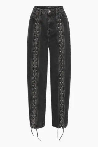 Rotate Laced Wide Leg Jeans – Black Washed — produktfoto