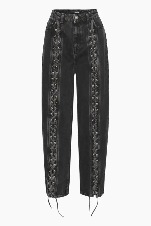 Rotate Laced Wide Leg Jeans – Black Washed — produktfoto
