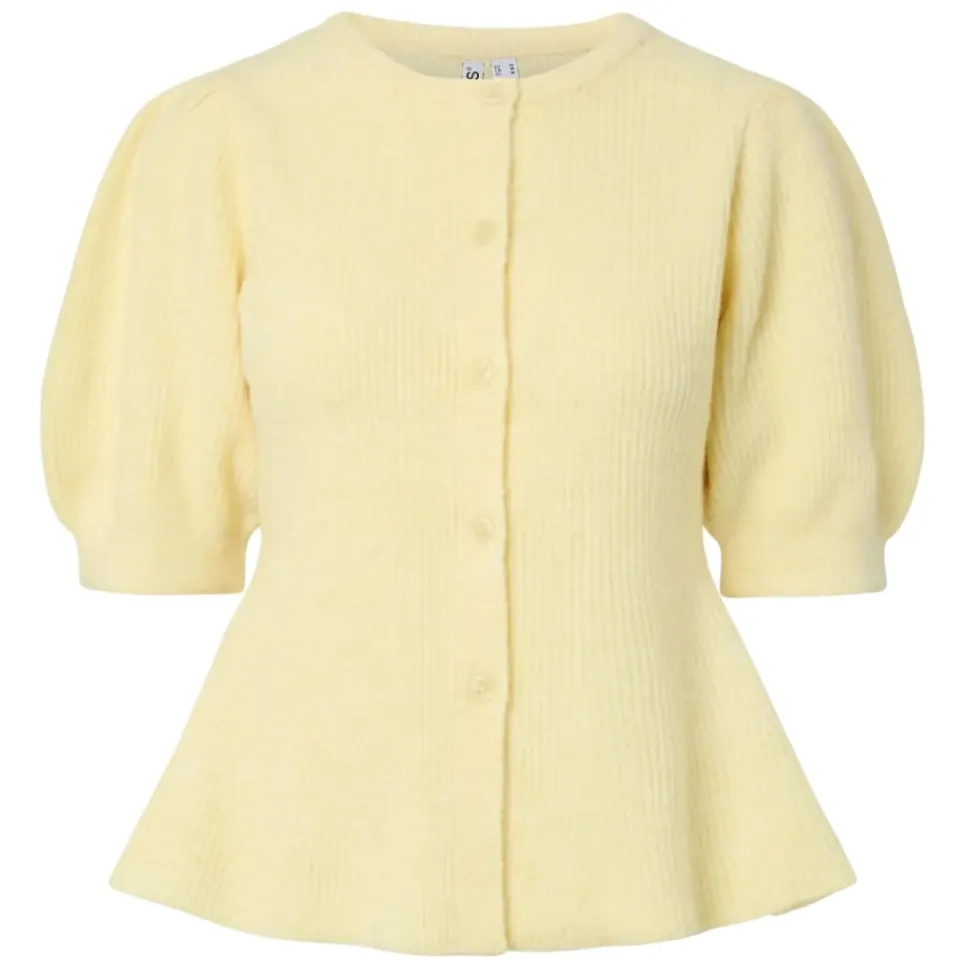 Pieces cardigan Pcsilly kortærmet med pufærmer – Pale Banana MELANGE — produktfoto
