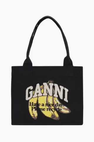 GANNI Large Easy Shopper Pocket Banana Print A6897 – sort — produktfoto
