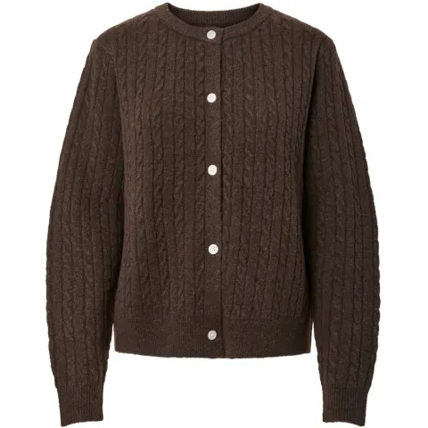 Pieces cardigan Pcsilly med kabelstrik – Hot Fudge Melange — produktfoto