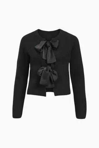 .Object Objparvi Sateen Bow Knit Cardigan Div - Black – Object — produktfoto