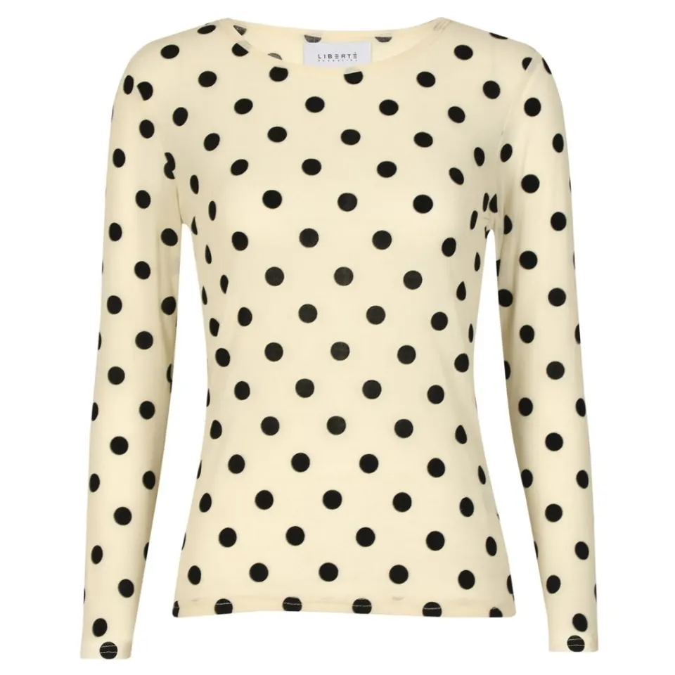 Liberté bluse Mesh – IVORY BLACK BIG FLOCK DOT — produktfoto