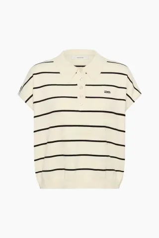 Gestuz GZsaia SS Polo Pullover – Egret/Black Striped — produktfoto