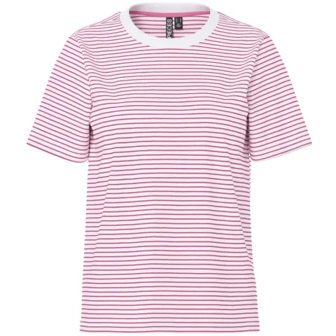 Pieces tee Pcria – Bright White NARROW WILD ORCHID — produktfoto