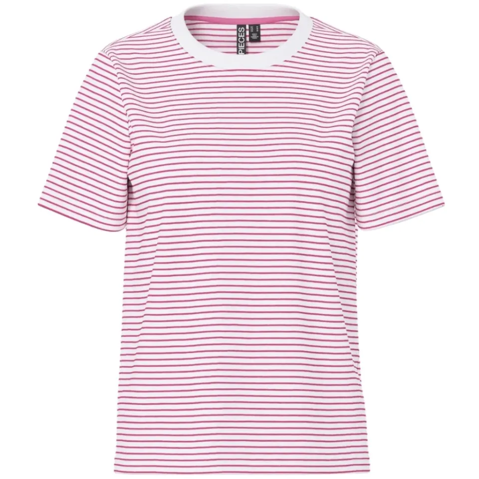 Pieces tee Pcria – Bright White NARROW WILD ORCHID — produktfoto