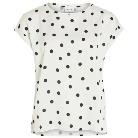 VILA top Viellette – Snow white aop black dots — produktfoto