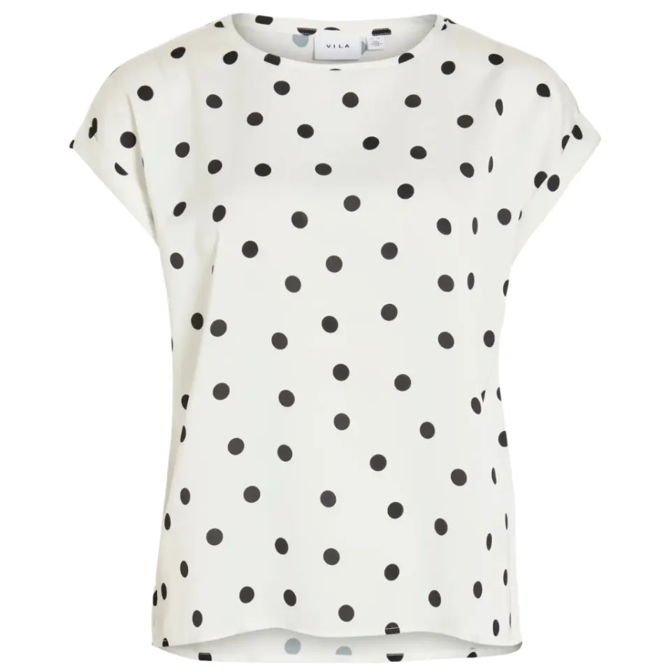 VILA top Viellette – Snow white aop black dots — produktfoto