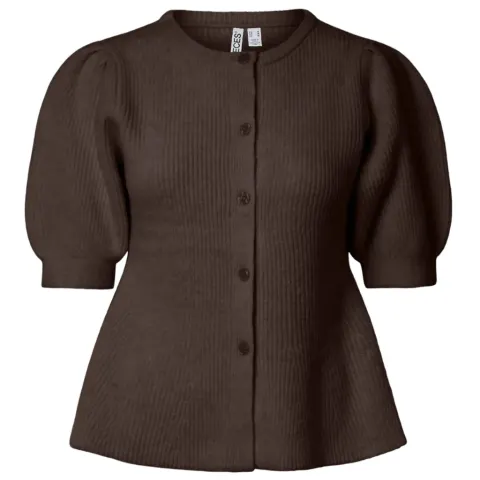 Pieces cardigan Pcsilly kortærmet med pufærmer – Hot Fudge Melange — produktfoto