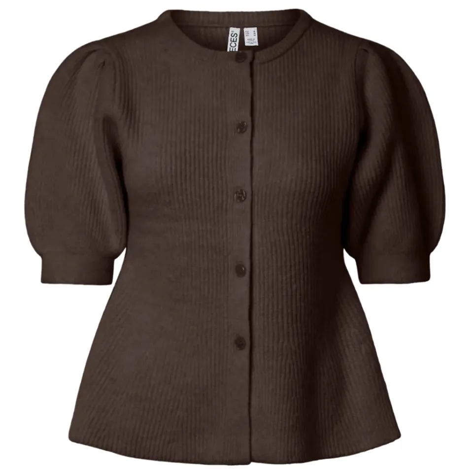 Pieces cardigan Pcsilly kortærmet med pufærmer – Hot Fudge Melange — produktfoto