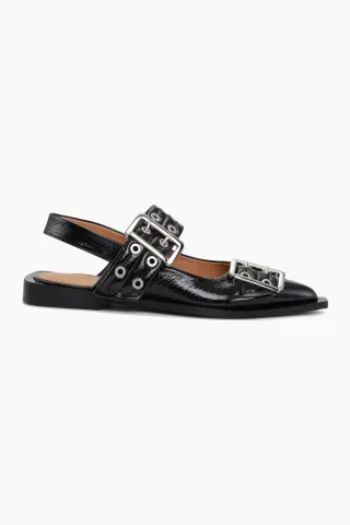 GANNI Chunky Buckle Ballerina Naplack S2312 – sort — produktfoto